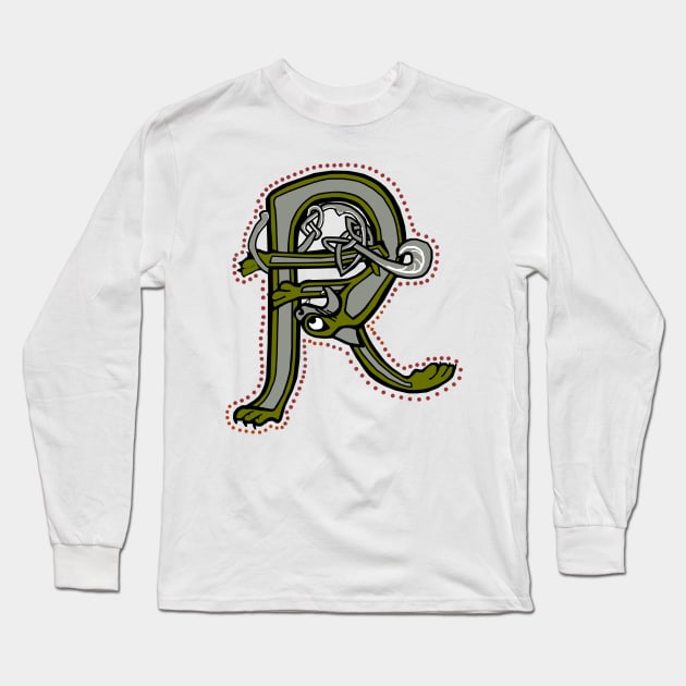 Celtic Cat Letter R Long Sleeve T-Shirt by Donnahuntriss